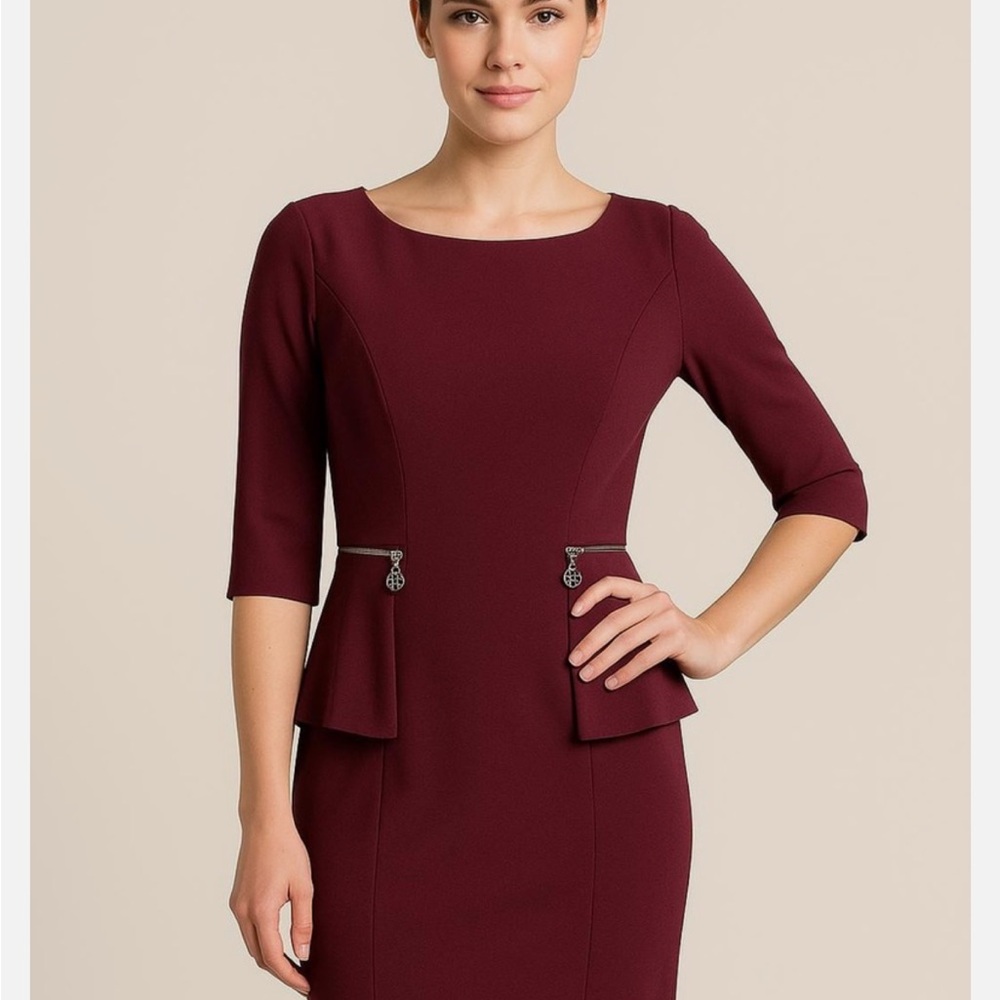 Chic Antonio Melani peplum burgundy sheath dress